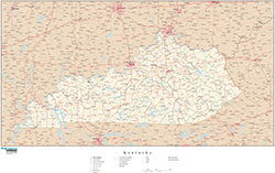 Kentucky with Roads Wall Map