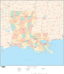 Louisiana with Counties Wall Map