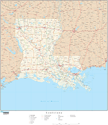 Louisiana with Roads Wall Map