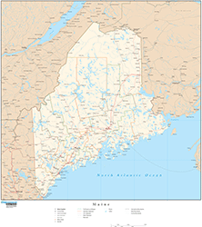 Maine with Roads Wall Map