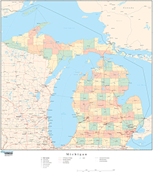 Michigan with Counties Wall Map