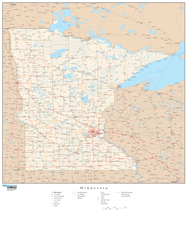 Minnesota with Roads Wall Map