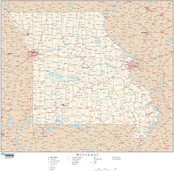 Missouri with Roads Wall Map