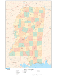 Mississippi with Counties Wall Map