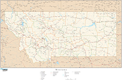 Montana with Roads Wall Map