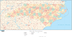 North Carolina with Counties Wall Map