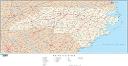 North Carolina with Roads Wall Map
