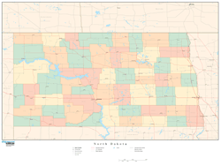 North Dakota with Counties Wall Map