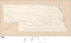 Nebraska with Roads Wall Map