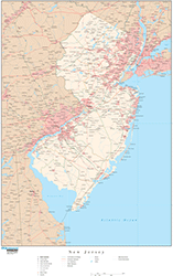 New Jersey with Roads Wall Map