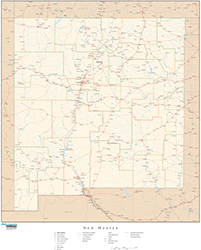 New Mexico with Roads Wall Map