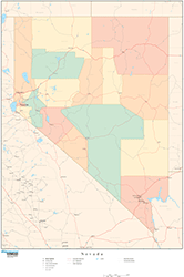 Nevada with Counties Wall Map