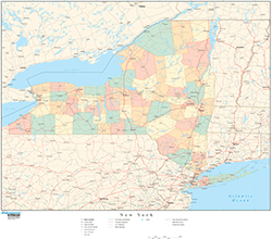 New York with Counties Wall Map