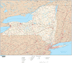 New York with Roads Wall Map