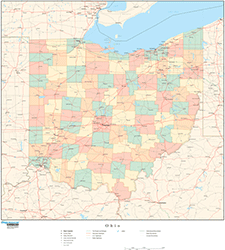 Ohio with Counties Wall Map