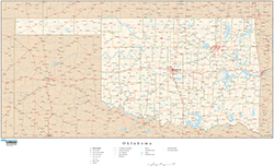 Oklahoma with Roads Wall Map