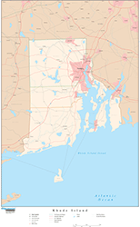 Rhode Island with Roads Wall Map