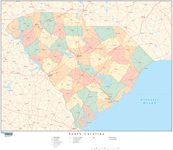 South Carolina with Counties Wall Map