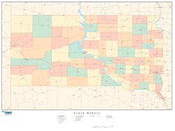 South dakota with Counties Wall Map