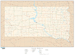 South dakota with Roads Wall Map