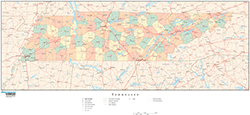 Tennessee with Counties Wall Map