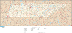 Tennessee with Roads Wall Map