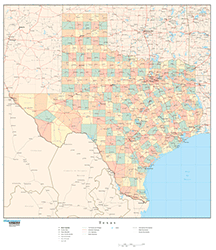 Texas with Counties Wall Map