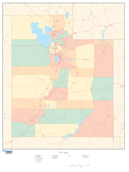 Utah with Counties Wall Map