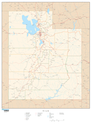 Utah with Roads Wall Map