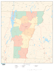 Vermont with Counties Wall Map