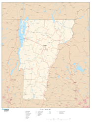 Vermont with Roads Wall Map