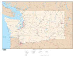 Washington with Roads Wall Map