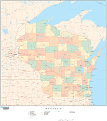 Wisconsin with Counties Wall Map