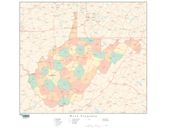 West Virginia with Counties Wall Map