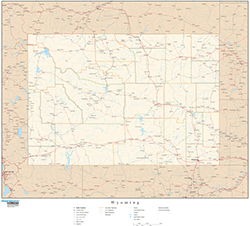 Wyoming with Roads Wall Map