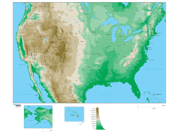 United States Physical Wall Map w/ Ocean