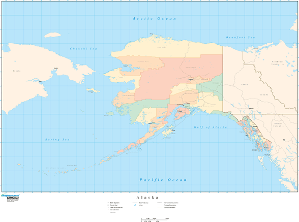 Alaska Wall Map with Counties