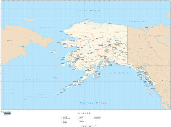 Alaska Wall Map with Roads
