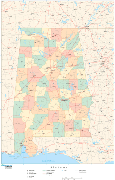 Alabama Wall Map with Counties