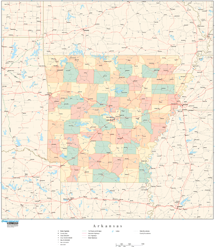 Arkansas Wall Map with Counties