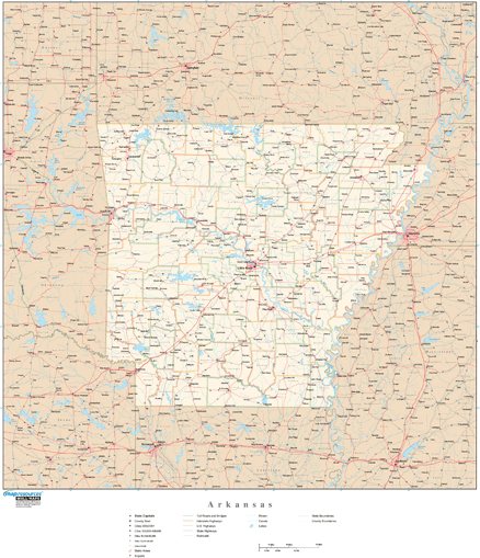 Arkansas Wall Map with Roads