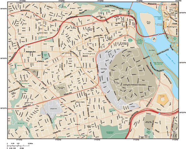 Arlington Virginia Central Wall Map