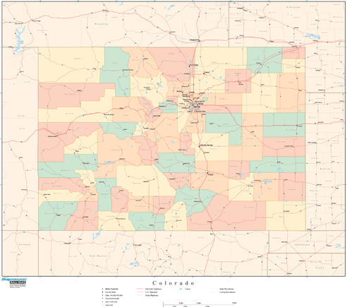 Colorado Wall Map with Counties