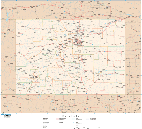 Colorado Wall Map with Roads
