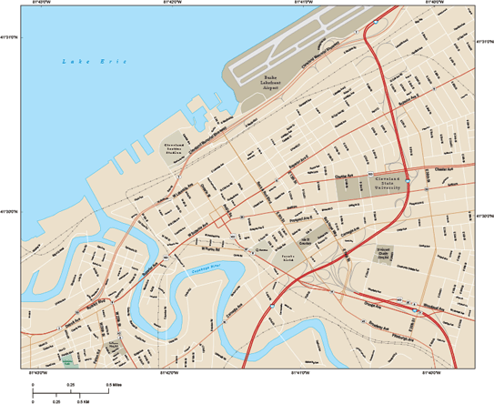 Map Of Downtown Cleveland Cleveland Downtown Wall Map By Map Resources - Mapsales