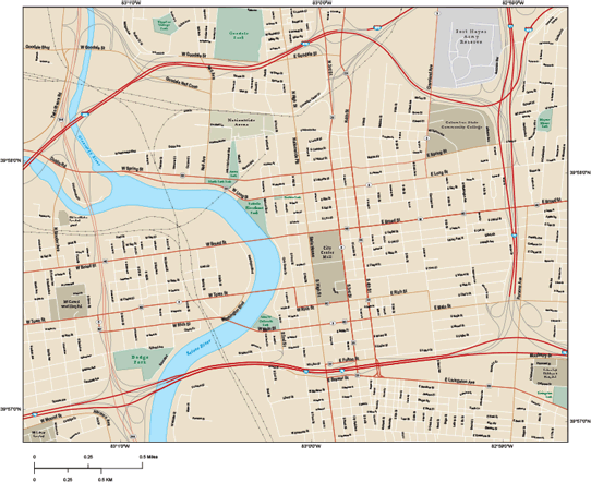 Columbus Downtown Wall Map
