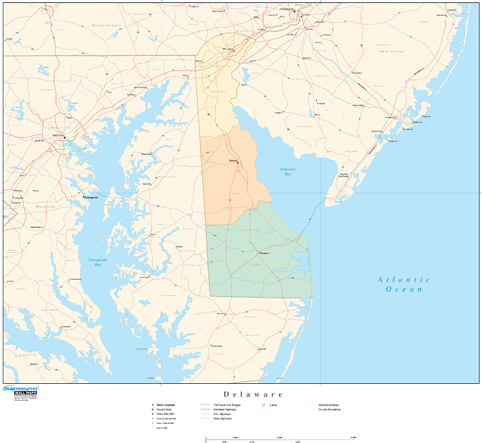 Delaware Wall Map with Counties