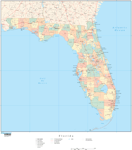 Florida Wall Map with Counties