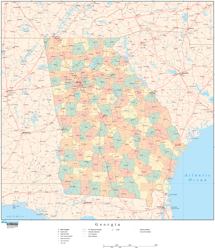 Georgia Wall Map with Counties