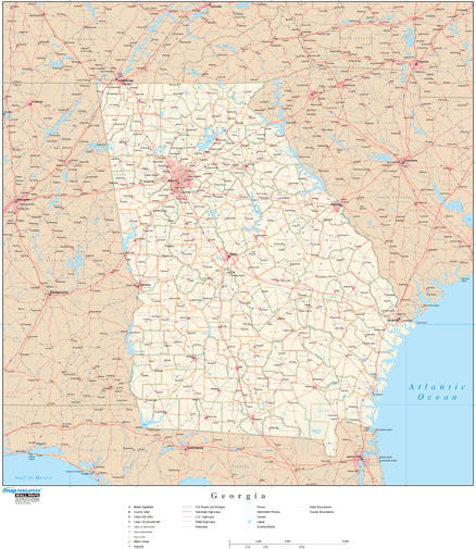 Georgia Wall Map with Roads